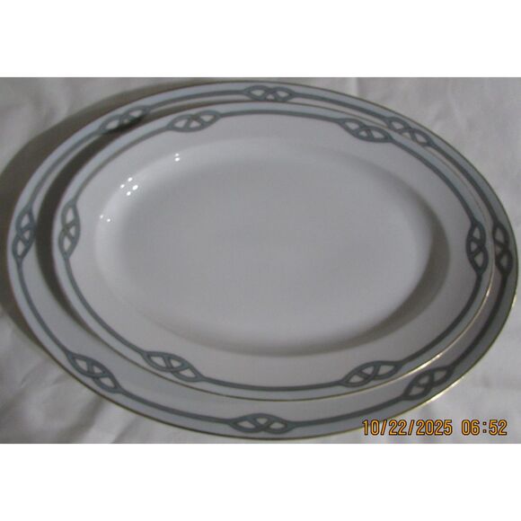 Meito China Japan 2 serving platters Helena pattern 1920-1940 gold trim art deco - Picture 2 of 10